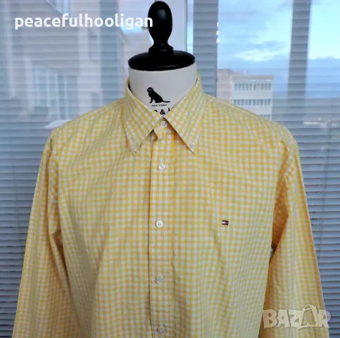 Tommy Hilfiger Mens Yellow/White Checked Shirt - мъжка риза с дълъг ръкав размер XL, снимка 2 - Ризи - 47651381