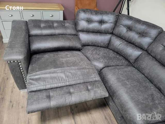 Кафяв ъглов диван от плат La-z-boy с електрически релаксиращ механизъм, снимка 11 - Дивани и мека мебел - 43285628