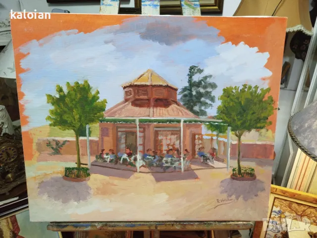 Стара маслена картина на платно. Подписана испанска творба с размери от снимките. Цена 140 лв. Пълен, снимка 1