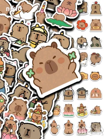 64 бр Капибара Capybara самозалепващи лепенки стикери за украса декор картонена торта и др, снимка 6 - Други - 49584478