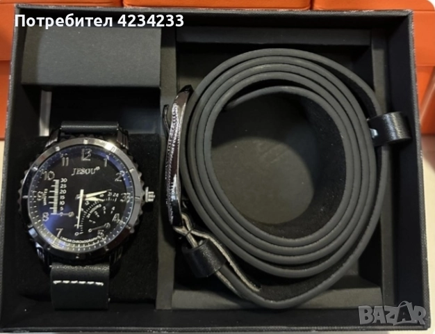 стилен мъжки комплект часовник и колан 