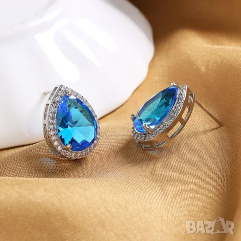 Нови обеци сини капки кристал