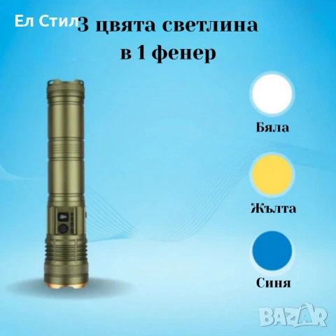 Трицветен Led фенер COBA CB-G905 — мощен с TG-Wick 3000M, снимка 4 - Прожектори - 53566903