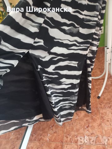 СЕКСИ рокля от немачкаема коприна в черно, сиво и бяло. Размер: L, XL., снимка 4 - Рокли - 40631282