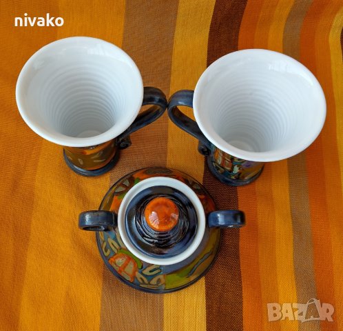 Продавам комплект от 2 ръчно рисувани керамични чаши плюс захарница с капак от Danko Pottery, снимка 3 - Други - 43779262