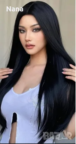 Черни треси екстеншън синтетичен косъм. Дължина 60см,грамаж 100гр. Цена за 1 брой треса 40лв., снимка 7 - Аксесоари за коса - 48498659