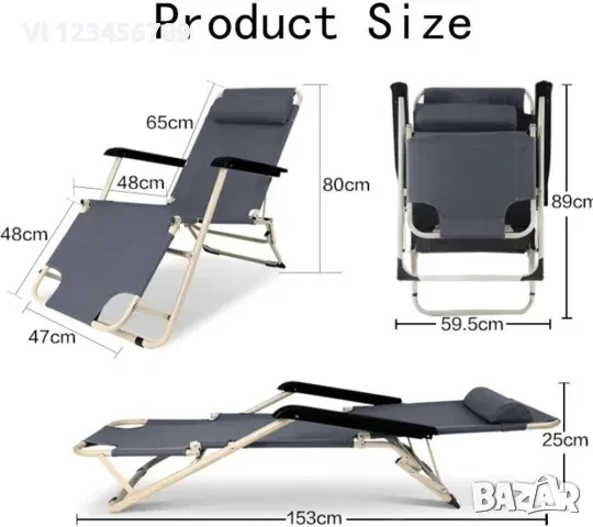 Сгъваем шезлонг, Син / СИВ/ 153x60x80 см, снимка 4 - Къмпинг мебели - 50693000