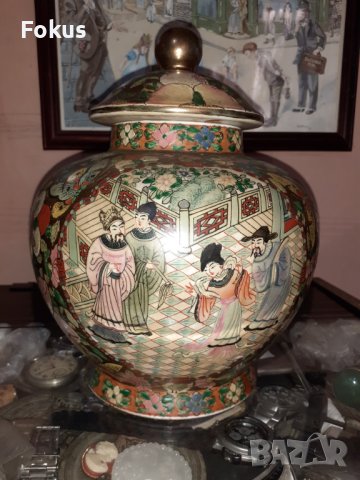 Satsuma Сатцума стара голяма ваза буркан порцелан печат, снимка 1 - Антикварни и старинни предмети - 43170808