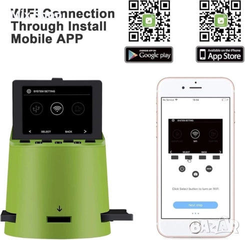 Нов, WIFI скенер за диапозитиви и негативи с 3,5-инчов LCD дисплей и приложение за андроид и айфон, снимка 6 - Друга електроника - 52985079