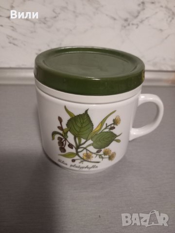 Чаша за чай с капак и цедка от баварски порцелан , снимка 1 - Чаши - 43828433
