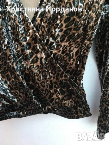 Леопардов десен блуза с отворено деколте, снимка 6 - Блузи с дълъг ръкав и пуловери - 52366159