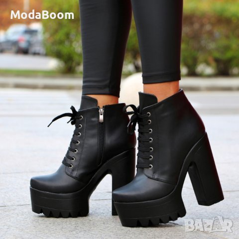 🔝Модерни и стилни дамски черни боти на ток🔝, снимка 2 - Дамски боти - 43241086