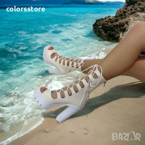 Летни боти на ток - светлобежова кожа - 101 