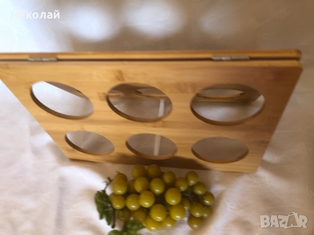 Сгъваема бамбукова стойка за вино за 6 бутилки + подарък изкуствен декоративен грозд, практична , снимка 8 - Декорация за дома - 52266951