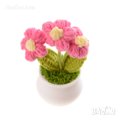 Ръчно изработена декоративна фигурка – 3 цветя в саксия 🌸🌼🌷
