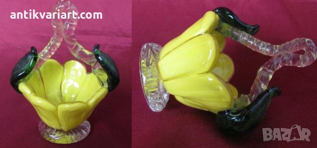 Стари Морано Кристално Стъкло Лот 3 броя Кошничка и Чинийка, снимка 5 - Антикварни и старинни предмети - 26796796