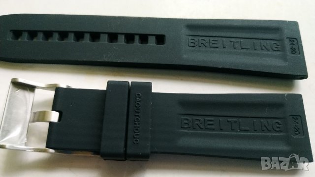 Черна силиконова каишка BREITLING  24 мм, снимка 11 - Каишки за часовници - 36307657