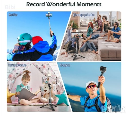 Сгъваем селфи стик със Bluetooth , снимка 4 - Дронове и аксесоари - 43103038