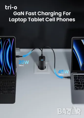 ASOMETECH 65W GaN USB Type C бързо зарядно устройство, снимка 8 - Оригинални зарядни - 48709245