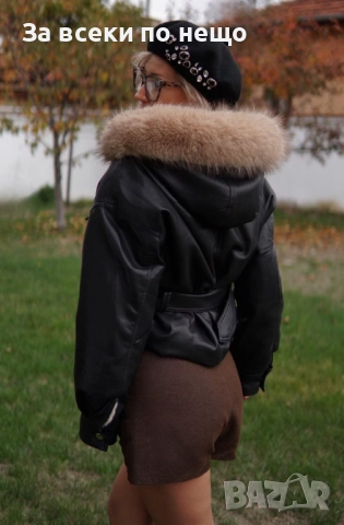 Дамско Късо Кожено Яке - Черно Или Кафяво Код S374, снимка 4 - Якета - 52684947