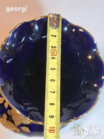 немска порцеланова ваза Wunziedel кобалт с 24 карата позлата М1, снимка 7 - Вази - 52983159