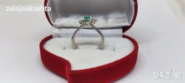 Златен пръстен с Изумруд и брилянти-2,50гр/14кр, снимка 7 - Пръстени - 39790719