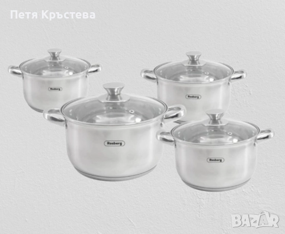 Комплект тенджери Rosberg 16/18/20/24см. - 1.8/2.5/3.4/5.8л., Неръжд. стомана, снимка 2 - Съдове за готвене - 52682315