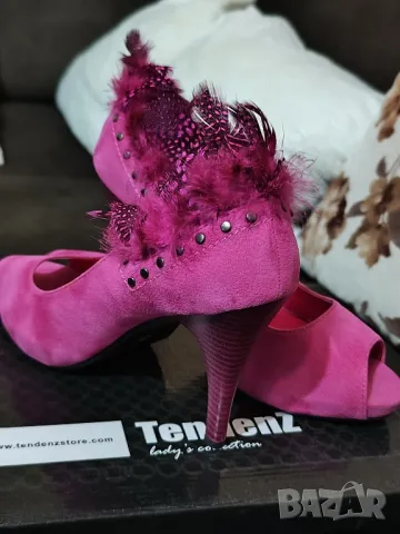 Дамски обувки на ток с пера, 39, циклама, снимка 1