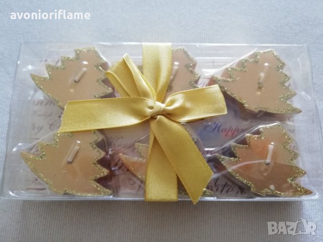 Коледни златисти свещи Елха - комплект 6 бр. 