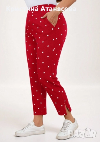 Дамски ежедневен панталон - голям размер - на точки с джобове и странични цепки