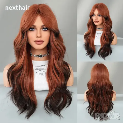 Кафява перука с черни краища и бретон