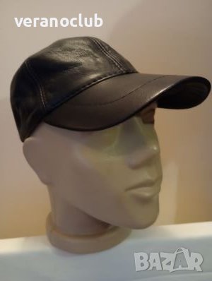 Черна шапка Естествена кожа с козирка Класик, снимка 3 - Шапки - 38024430