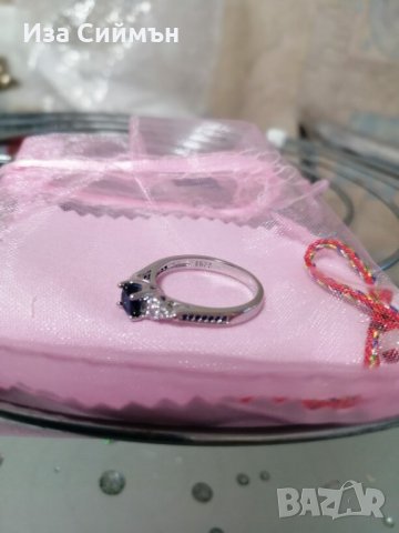 Сребърен пръстен със син сапфир, снимка 6 - Пръстени - 34907350