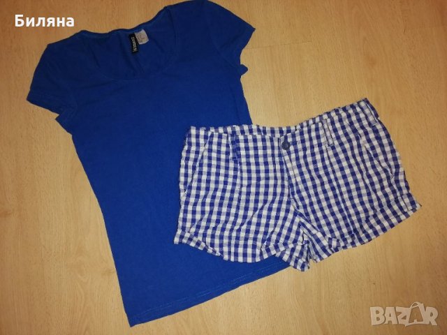 Тениска + къси панталони в син цвят, снимка 1 - Къси панталони и бермуди - 32743078