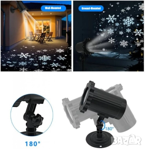 Водоустойчив LED проектор Снежинка за прожектиране на сняг, снимка 3 - Други - 52566648