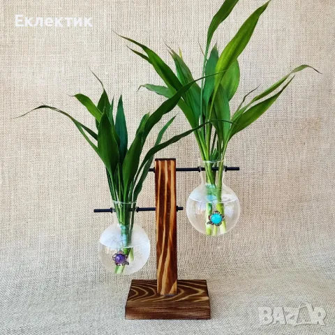 Вази с епруветки. Дърво, полускъпоценни камъни, мъниста, хербарий. Богат избор, снимка 2 - Вази - 50040794