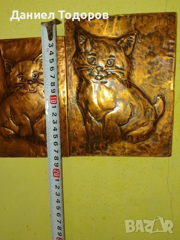 Стара Медна Декоративна Картина , Медно Пано - Котенца , снимка 10 - Картини - 51674292