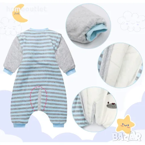 Висококачествен спален чувал със сваляеми ръкави 9-12м / 80см, LEERIJA/VINE BABY, снимка 4 - Бебешки гащеризони - 48406301