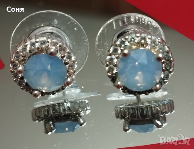 Обеци, обици с лунен камък и цирконий, снимка 5 - Обеци - 43492607