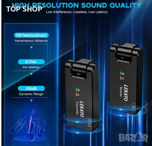 LEKATO WS-100 2.4G безжична система с кутия за зареждане, снимка 4 - Аудиосистеми - 48735531