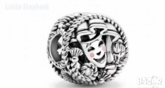 Сребърен елемент Пандора маска-"Целият свят е сцена-Happy and sad"/нов