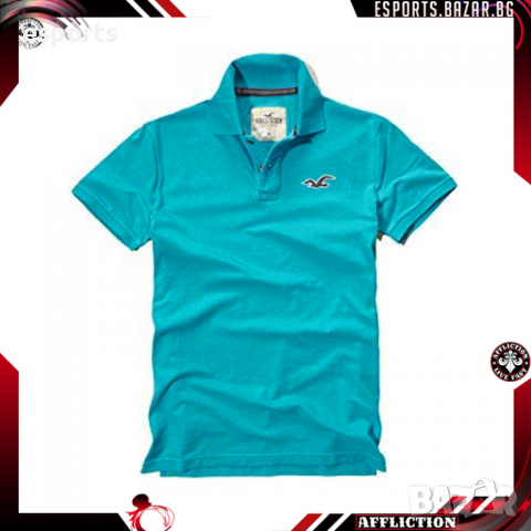 Мъжко поло къс ръкав Hollister by Abecrombie & Fitch Turquoise S Small, снимка 1 - Тениски - 36550263