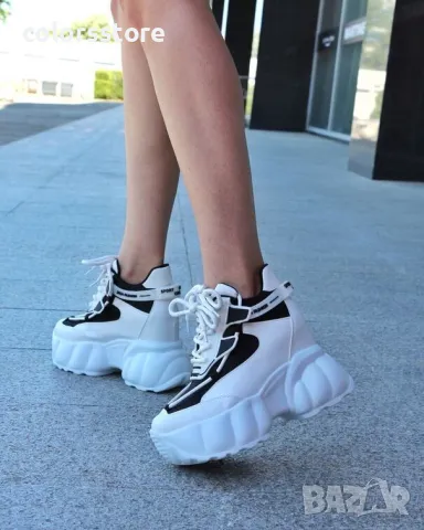 Кецове на платформа - бяло с черно - PA300