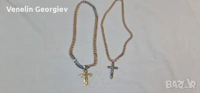 Стоманен синджир с кръс в цвят злато 2бр, 56см. / 60см., снимка 16 - Колиета, медальони, синджири - 48984381