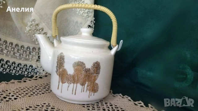 Чайник с плетена дръжка и златисти дървета, снимка 3 - Други - 52063173