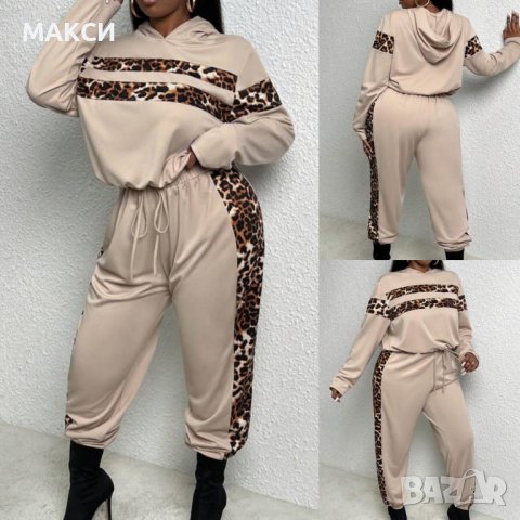 Модерен макси еластичен комплект- долнище с ластична талия и коригиращи вързалки + горнище с качулка, снимка 3 - Комплекти - 43147010