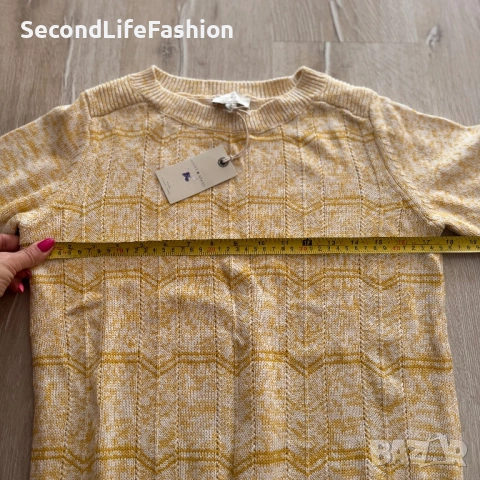 Дамски пуловер Lucky Brand, размер M, жълт, плетен с къс ръкав, снимка 5 - Блузи с дълъг ръкав и пуловери - 53505160