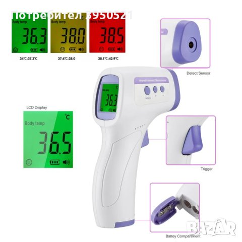 Безконтактен инфрачервен термометър с дигитален дисплей GP-300 за Бебета и Възрастни, снимка 2 - Други - 44131704