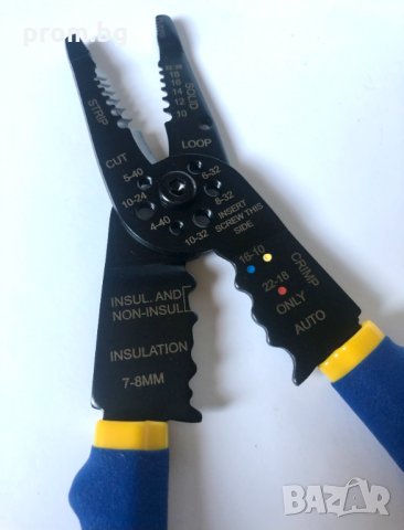 мултифункционални клещи за заголване на кабели, рязане и кримпване на кабелни обувки, немски, снимка 6 - Клещи - 35535365