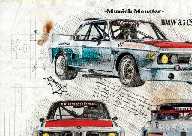 BMW БМВ М3 постер плакат Арт. стил Леонардо да Винчи, снимка 5 - Картини - 35549022